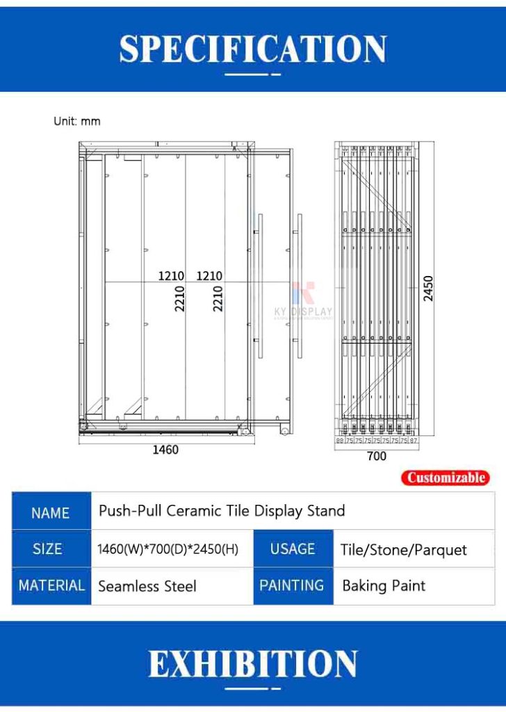 Push-Pull Ceramic Tile Display Stand Size