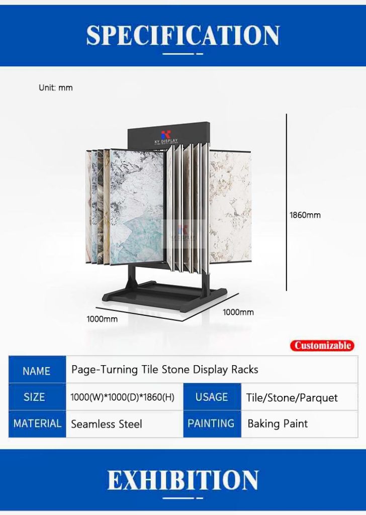 page-turning tile stone display racks for shop size