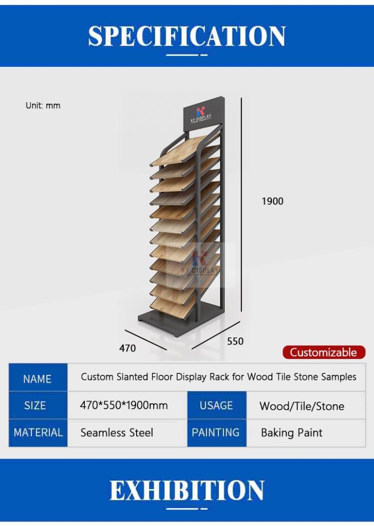 Custom Slanted Floor Display Rack for Wood Tile Stone Samples_Decription_KYdisplay