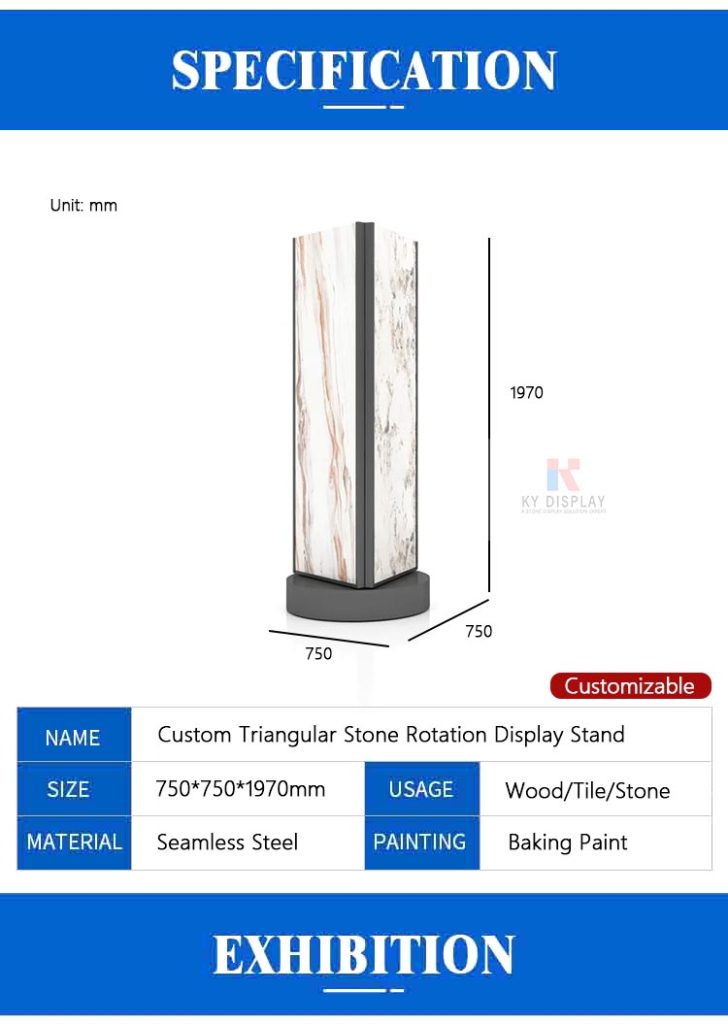 Custom Triangular Rotating Stone Display Stand_Decription_KYdisplay