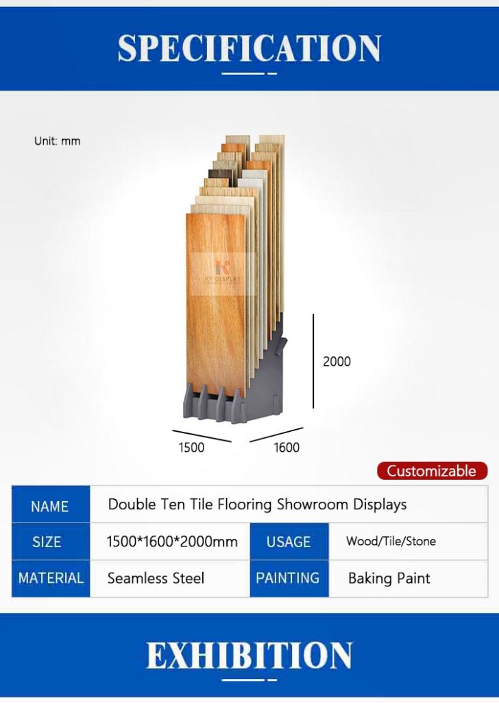 Double Ten Waterfall Cascade Tile Flooring Showroom Displays Ceramic Tile Stone Marble Quartz Travertine Wood Display Stand Samples KYDisplay_description