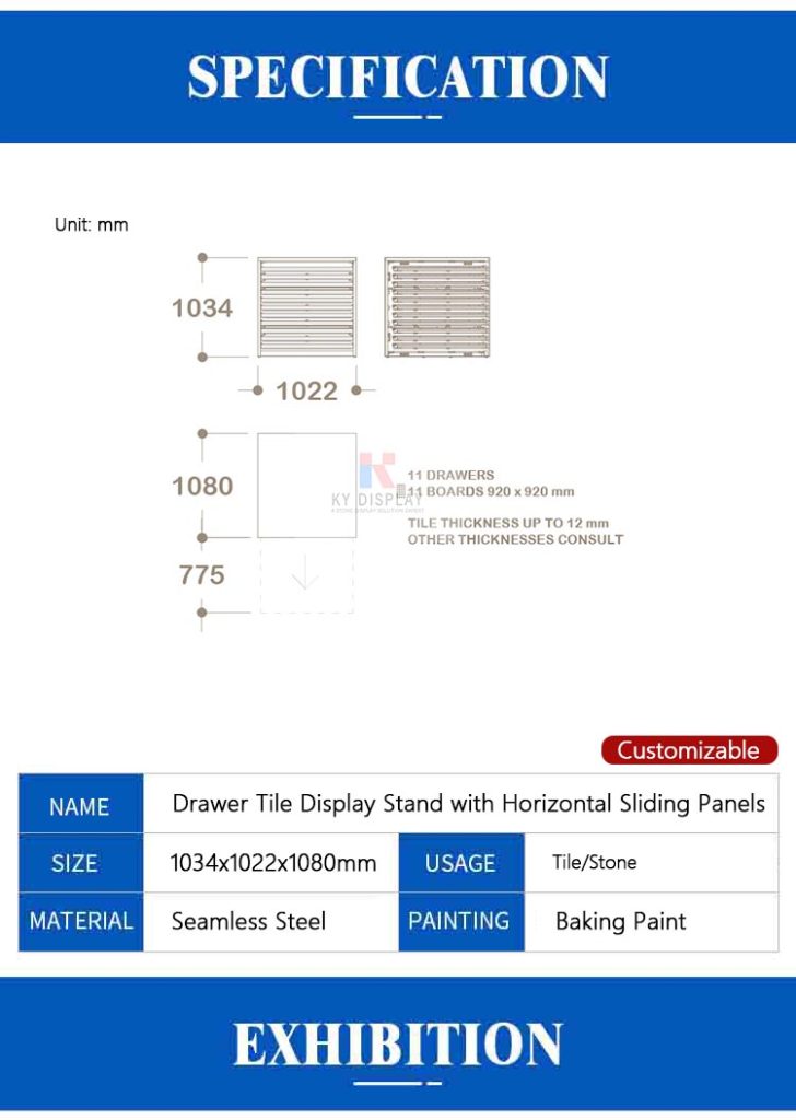 Drawer Tile Display Stand with Horizontal Sliding Panels_Decription_KYdisplay