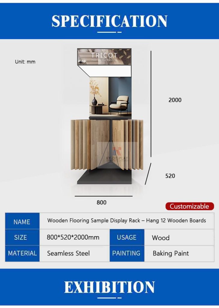 Wooden Flooring Sample Display Rack – Hang 12 Wooden Boards_Decription_KYdisplay